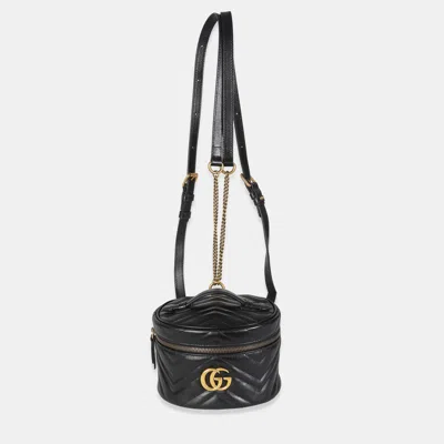 Pre-owned Gucci Black Calfskin Matelasse Mini Gg Marmont Round Backpack