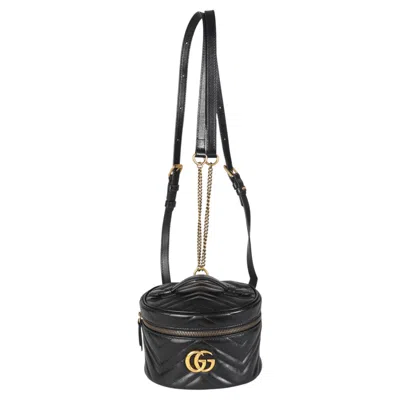 Pre-owned Gucci Black Calfskin Matelasse Mini Gg Marmont Round Backpack