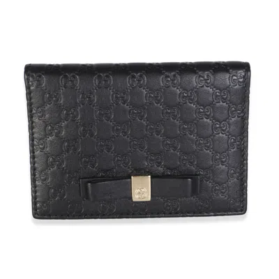 Pre-owned Gucci Black Calfskin Microssima Bow Card Holder