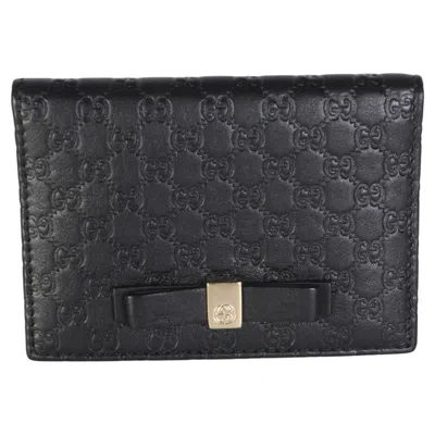 Pre-owned Gucci Black Calfskin Microssima Bow Card Holder