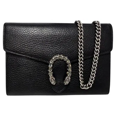 Pre-owned Gucci Black Calfskin Mini Dionysus Wallet On Chain With Crystals