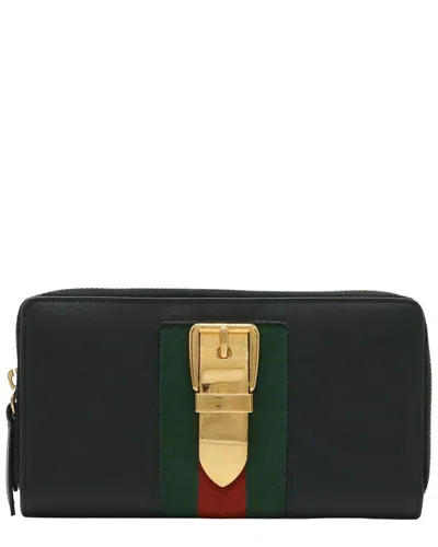 Gucci Black Calfskin Sylvie Zip Around Wallet (authentic Pre-loved)