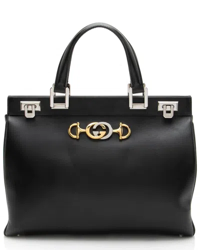 Pre-owned Gucci Black Calfskin Zumi Medium Tote (authentic Pre-loved)