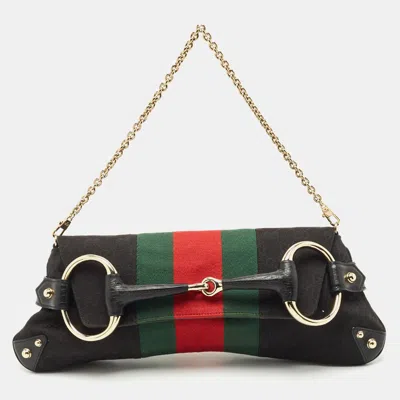Pre-owned Gucci Black Canvas And Leather Tom Ford Horsebit Chain Clutch