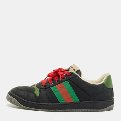 Pre-owned Gucci Black Canvas And Nubuck Leather Screener Lace Up Sneakers Size 44