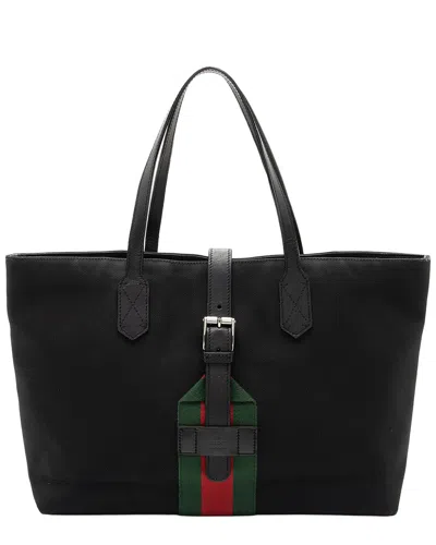Gucci Black Canvas & Nylon Web Buckle Large Tote (authentic Pre-loved)