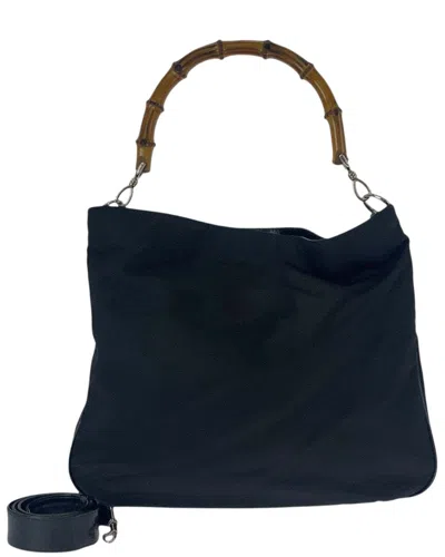 Gucci Black Canvas Bamboo Handbag (authentic Pre-loved) In Blue