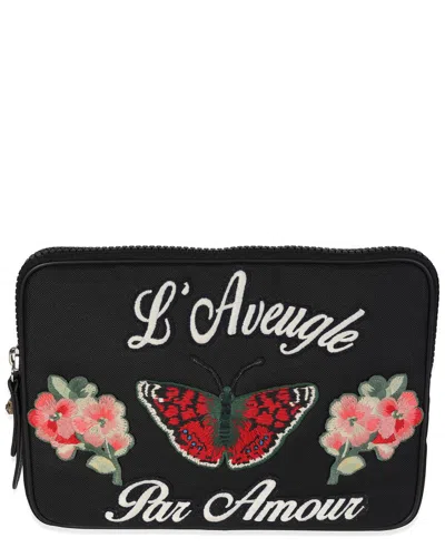 Gucci Black Canvas Embroidered Techno Pouch (authentic Pre-loved)
