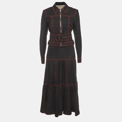 Pre-owned Gucci Black Canvas Hollywood Babylon-sequinned Jacket And Skirt Suit S