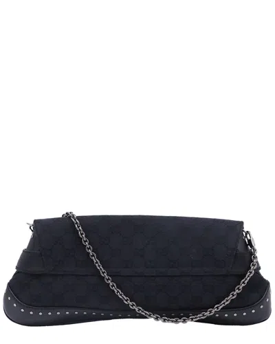 Gucci Black Canvas Large Gg Horsebit Chain Clutch Bag (authentic Pre-loved)