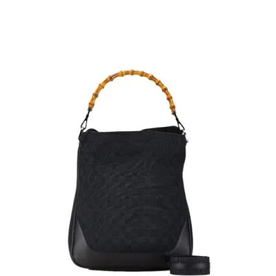 Pre-owned Gucci Black Canvas Leather Handbag Shoulder Bag ()