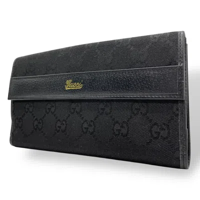 Pre-owned Gucci Black Canvas Leather Long Wallet (bi-fold) ()