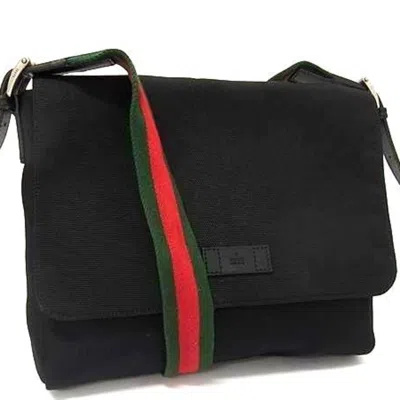 Pre-owned Gucci Black Canvas Leather Messenger Bag Shoulder Bag ()