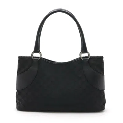Pre-owned Gucci Black Canvas Leather Shoulder Bag Tote Bag ()