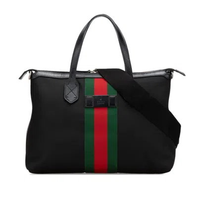 Pre-owned Gucci Black Canvas Leather Shoulder Bag Tote Bag ()