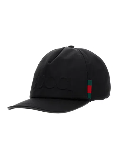 Gucci Black Cap With Logo On The Front And Web Detail In Tech Fabric Woman In Multicolor