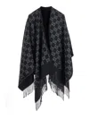 Gucci Black Cape With Fringed Hem In Gg Wool Jacquard Woman In Black