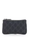 Gucci Black Card Holder With Zip Closure And Logo Detail On The Front In Gg Canvas Man In Multicolor