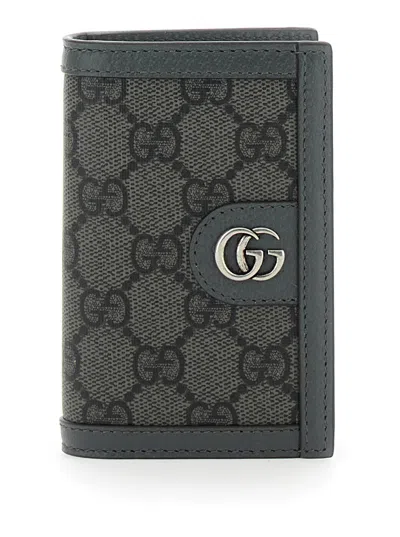 Gucci Black Cardholder With Gg Supreme Motif And Logo On The Front In Fabric Man