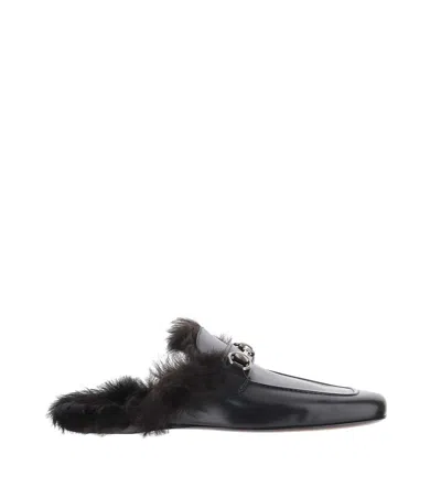 Gucci Black Casanova Leather Sandals In Brown