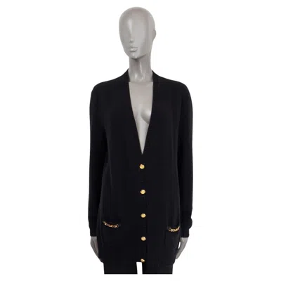 Pre-owned Gucci Black Cashmere 2021 Chain Detail Long Cardigan Sweater S