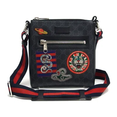 Pre-owned Gucci Black Charcoal Gray Multi-color Navy Red Color Gg Supreme Shoulder Bag ()