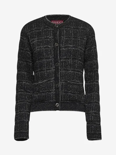 GUCCI BLACK CHECK LAMÉ JACQUARD CARDIGAN