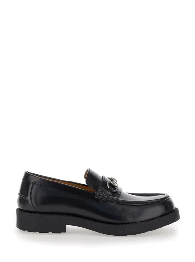 Gucci Black Chunky Loafers With Horsebit Detail In Leather Man In Multicolor