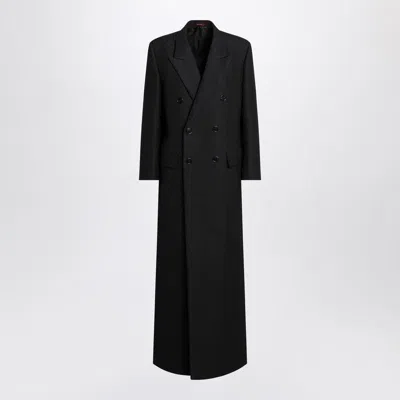 Gucci Silk And Wool Jacquard Gg Double-breasted Coat In Black