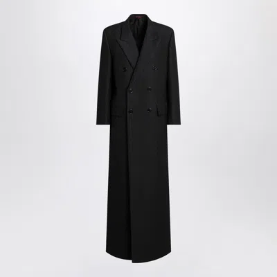 Gucci Black Coat In Silk And Jacquard Wool Gg Women