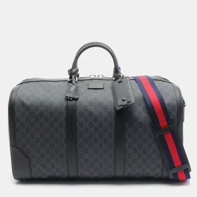 Pre-owned Gucci Black Coated Canvas Leather Gg Supreme Boston Bag