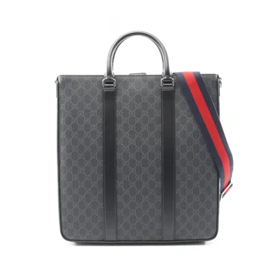 Gucci Black Coated Canvas Leather Tote Bag