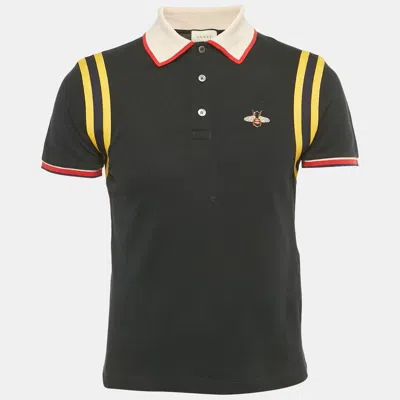 Pre-owned Gucci Black Contrast Trim Cotton Polo T-shirt M