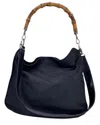Gucci Black Cotton Bamboo Hobo Bag (authentic Pre-loved) In Blue
