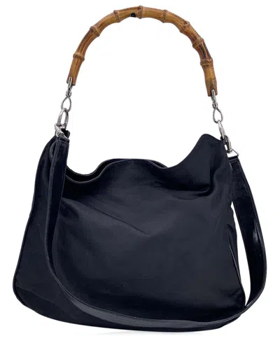Pre-owned Gucci Black Cotton Bamboo Hobo Bag (authentic Pre-loved) In Blue