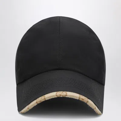 Gucci Black Cotton Baseball Cap With Gg Trim