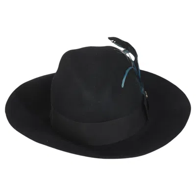 Pre-owned Gucci Black Cotton Blend Gg Feather Trilby Hat L