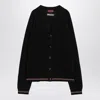 Gucci Crochet Cardigan With V Neck And Striped Hem In Black