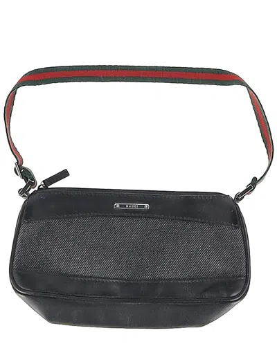 Gucci Black Cotton Denim Web Shoulder Bag (authentic Pre-loved)