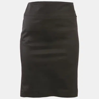 Pre-owned Gucci Black Cotton Gabardine Gg Badge Detail Knee-length Skirt M
