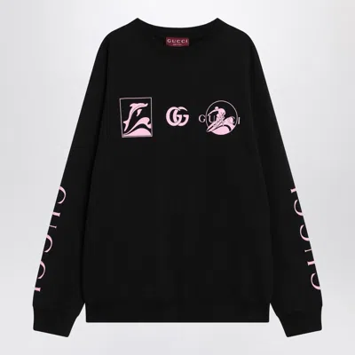 Gucci Black Cotton Sweatshirt With Logo Prints Men