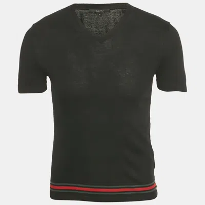 Pre-owned Gucci Black Cotton Web Stripe Detail T-shirt S