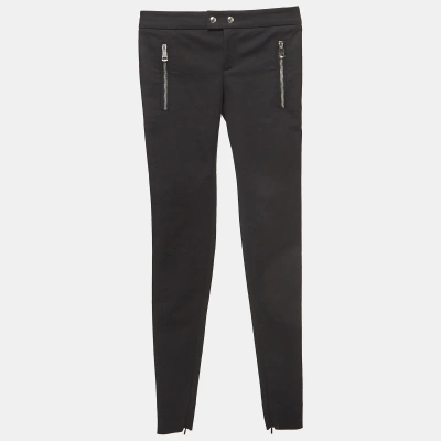 Pre-owned Gucci Black Cotton Zipper Detail Skinny Trousers Xs