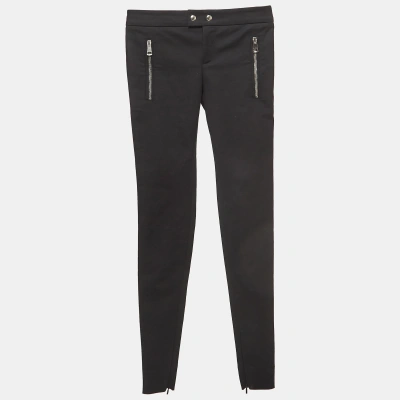 Pre-owned Gucci Black Cotton Zipper Detail Skinny Pants Xs