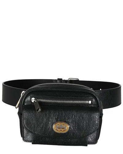Gucci Black Cracked Calfskin Morpheus Belt Bag 70/28 (authentic Pre-loved)