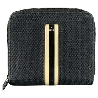 Pre-owned Gucci Black Cream Stripe Canvas Wallet In White