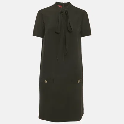 Pre-owned Gucci Black Crepe Shift Tie-up Dress M