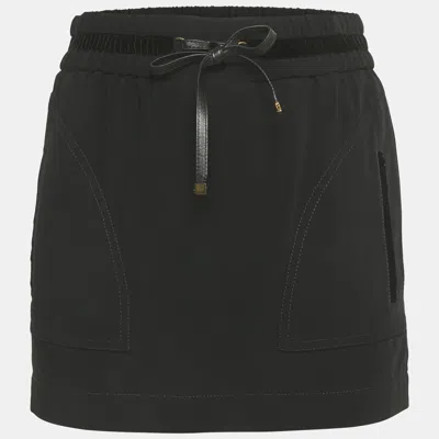 Pre-owned Gucci Black Crepe Velvet Trim Drawstring Mini Skirt S