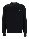 Gucci Black Crewneck Sweater With Gg Logo Embroidered On The Front In Wool And Cashmere Blend Man In Black