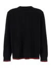 Gucci Black Crewneck Sweater With Web Detail In Ribbed Wool Blend Man In Black
